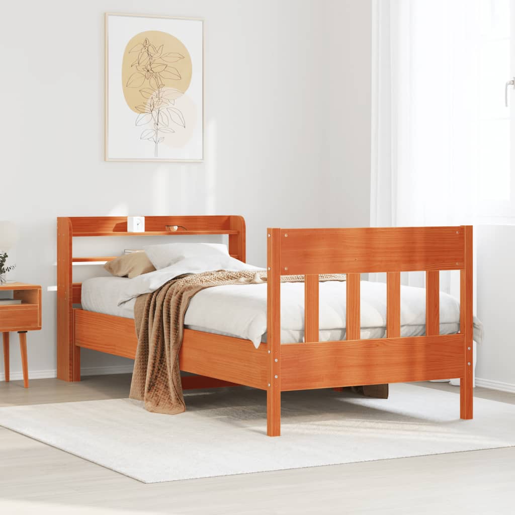 Cadre de lit sans matelas cire marron 100x200cm bois pin massif - XIOS