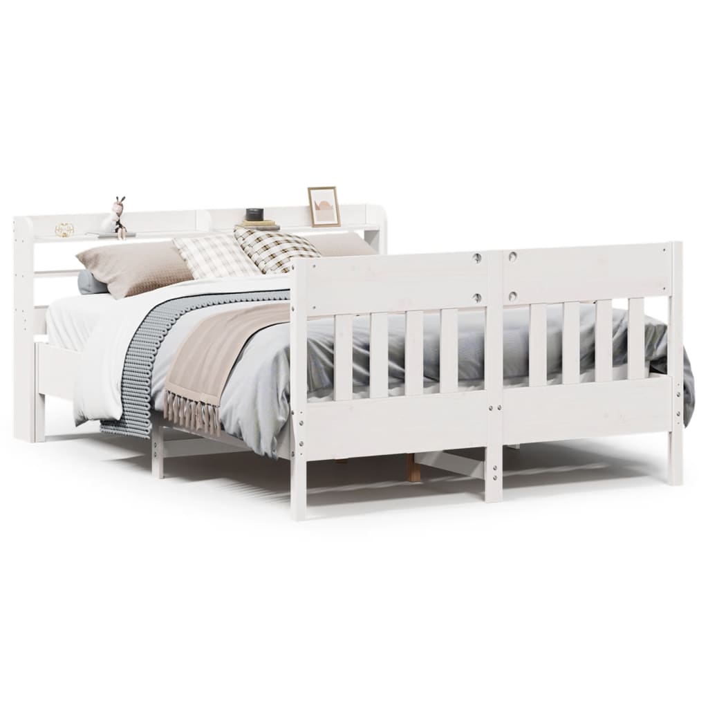 Cadre de lit sans matelas blanc 140x190 cm bois de pin massif - XIOS