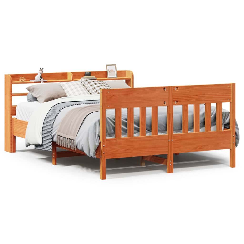 Cadre de lit sans matelas cire marron 135x190cm bois pin massif - XIOS