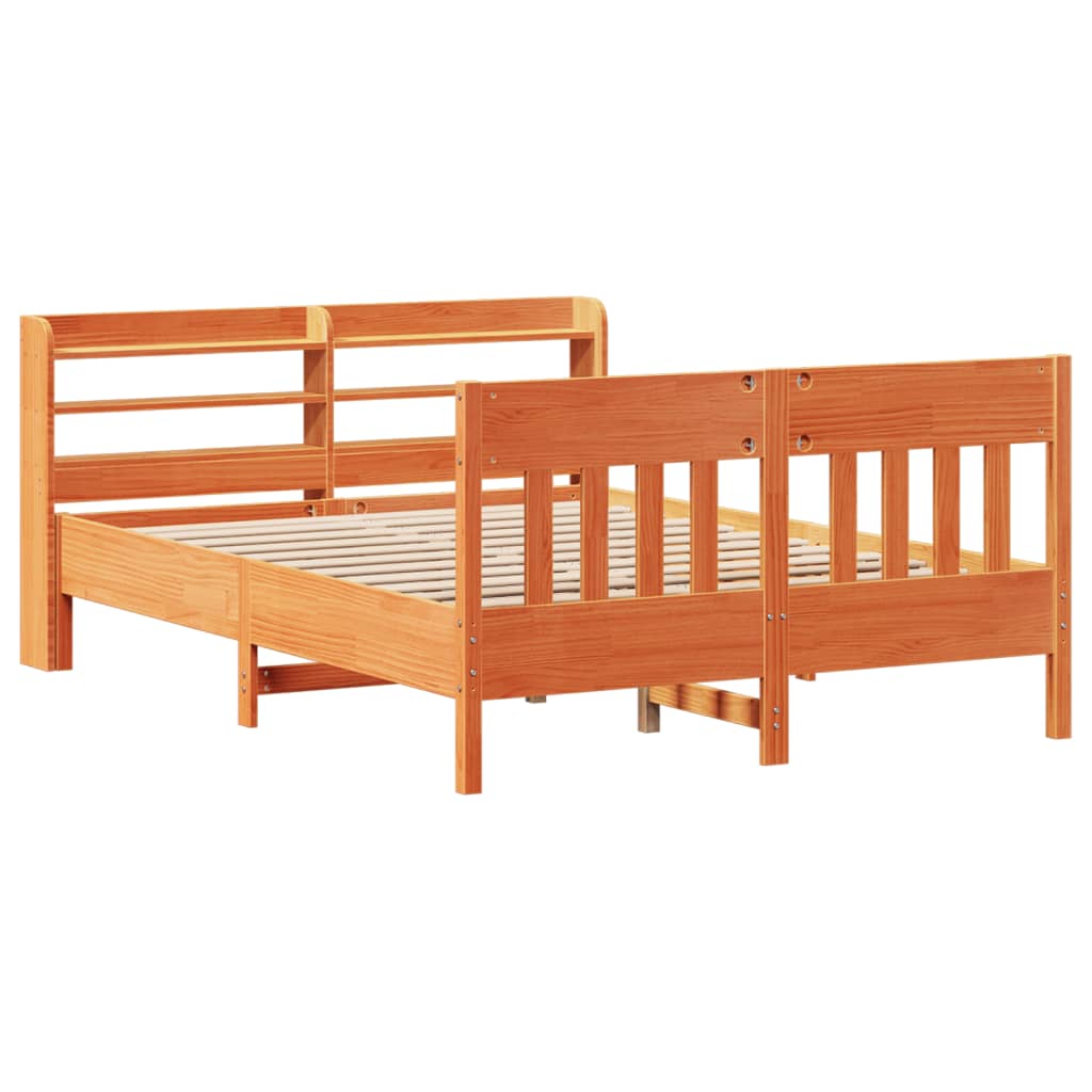Cadre de lit sans matelas cire marron 135x190cm bois pin massif - XIOS