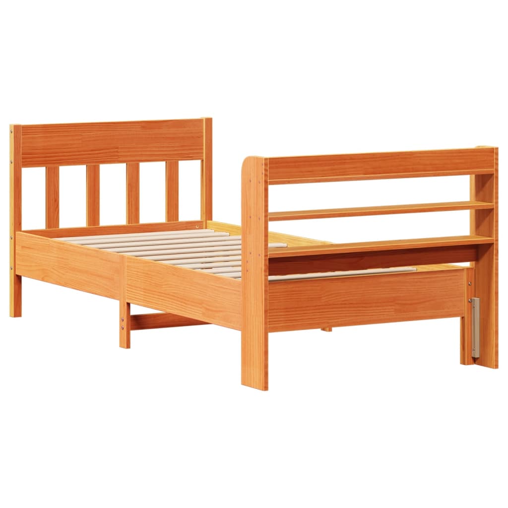Cadre de lit sans matelas cire marron 75x190 cm bois pin massif - XIOS