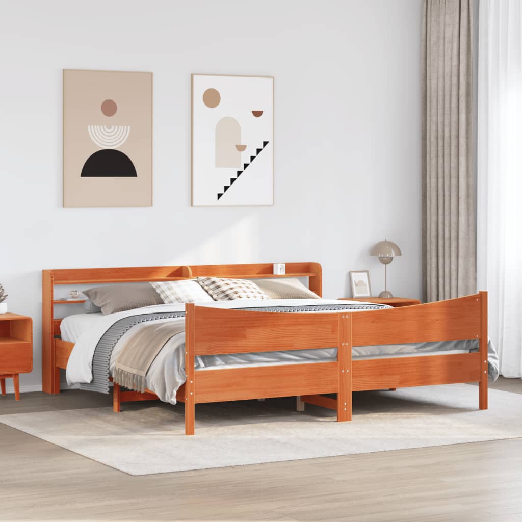 Cadre de lit et tête de lit cire marron 200x200 cm bois de pin - XIOS
