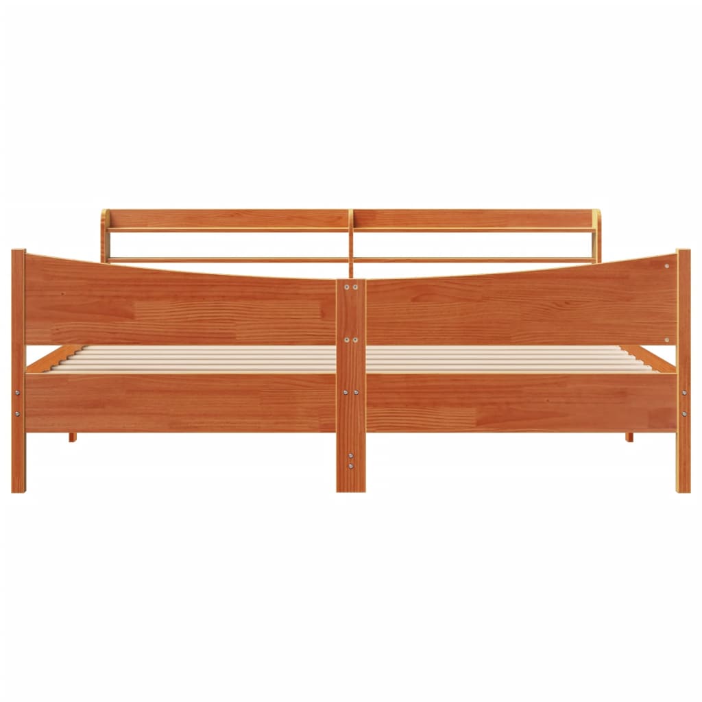 Cadre de lit et tête de lit cire marron 200x200 cm bois de pin - XIOS