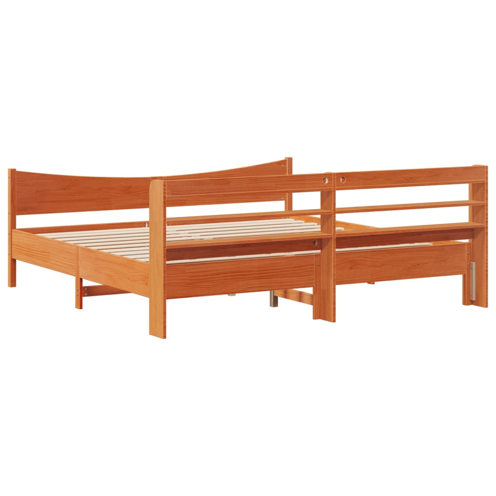 Cadre de lit et tête de lit cire marron 200x200 cm bois de pin - XIOS