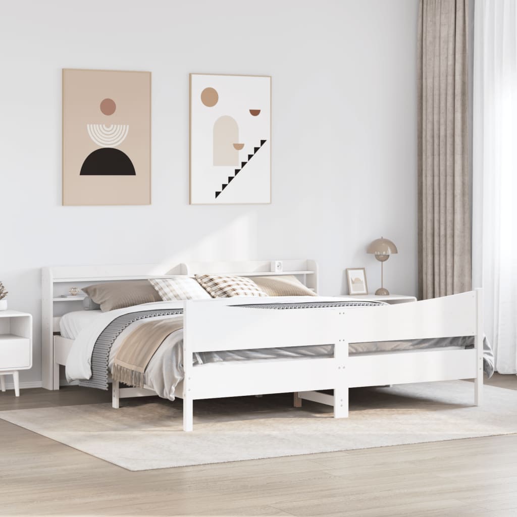 Cadre de lit et tête de lit blanc 180x200 cm bois de pin massif - XIOS
