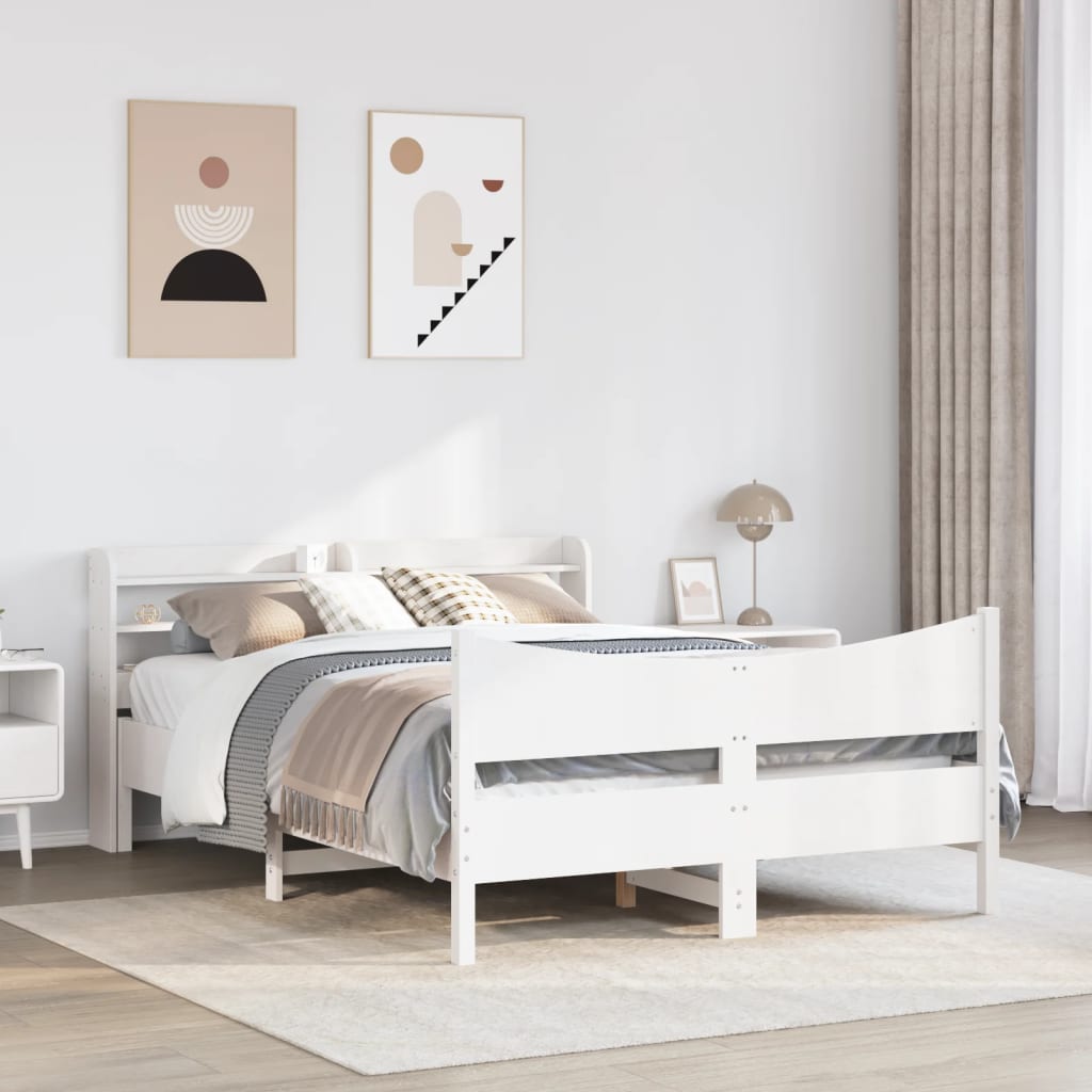 Cadre de lit avec tête de lit blanc 160x200 cm bois pin massif - XIOS