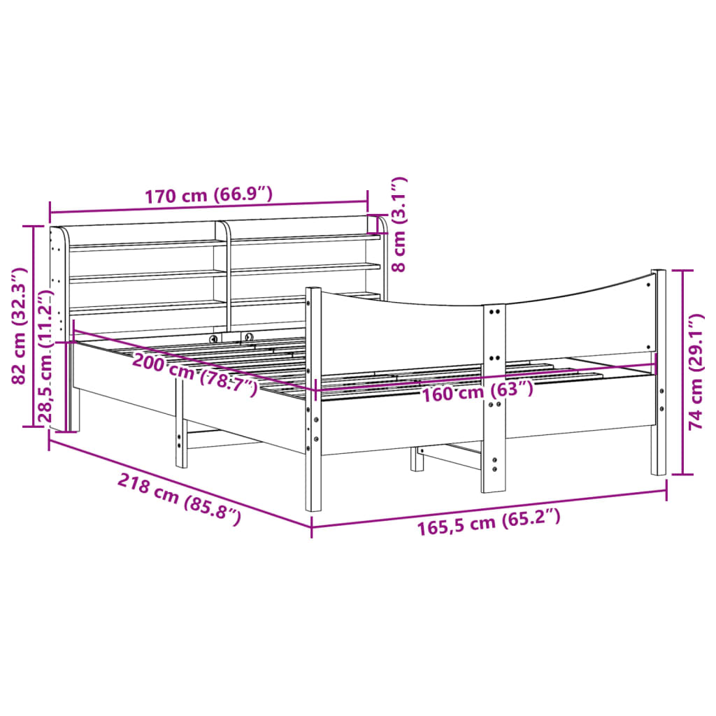 Cadre de lit avec tête de lit blanc 160x200 cm bois pin massif - XIOS