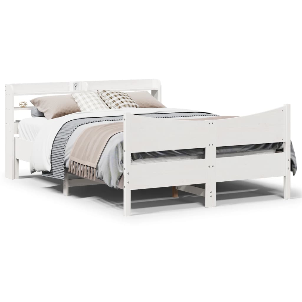 Cadre de lit avec tête de lit blanc 160x200 cm bois pin massif - XIOS