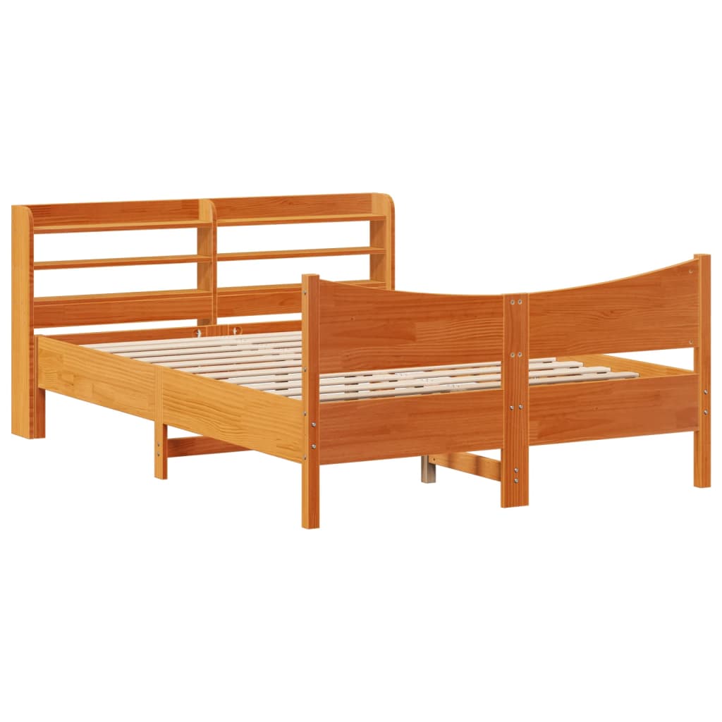 Cadre de lit avec tête de lit cire marron 140x190cm bois de pin - XIOS