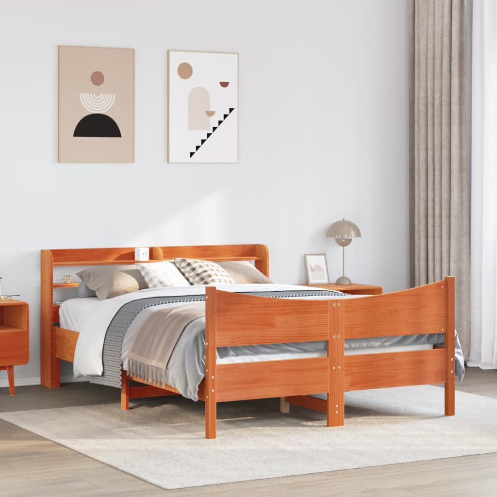 Cadre de lit avec tête de lit cire marron 140x190cm bois de pin - XIOS