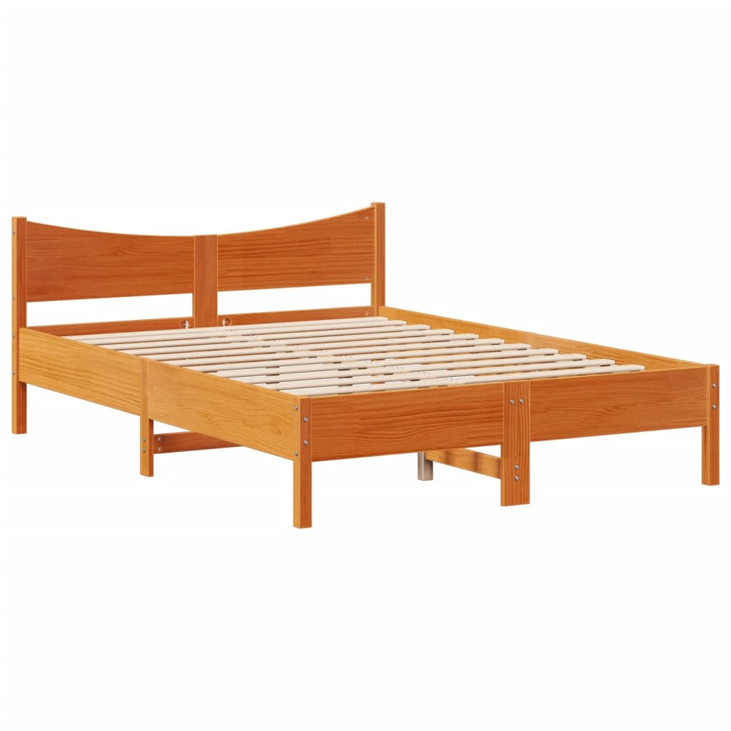 Cadre de lit avec tête de lit cire marron 140x190cm bois de pin - XIOS