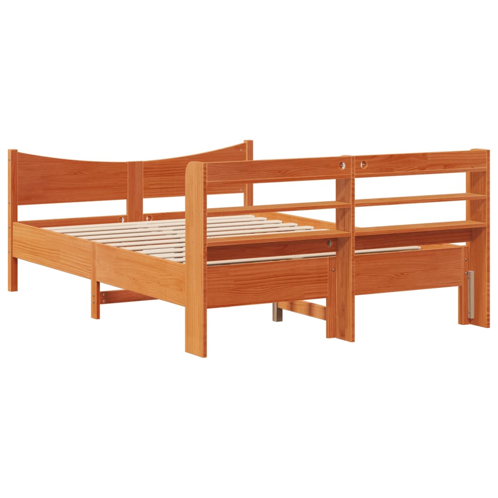 Cadre de lit avec tête de lit cire marron 140x190cm bois de pin - XIOS