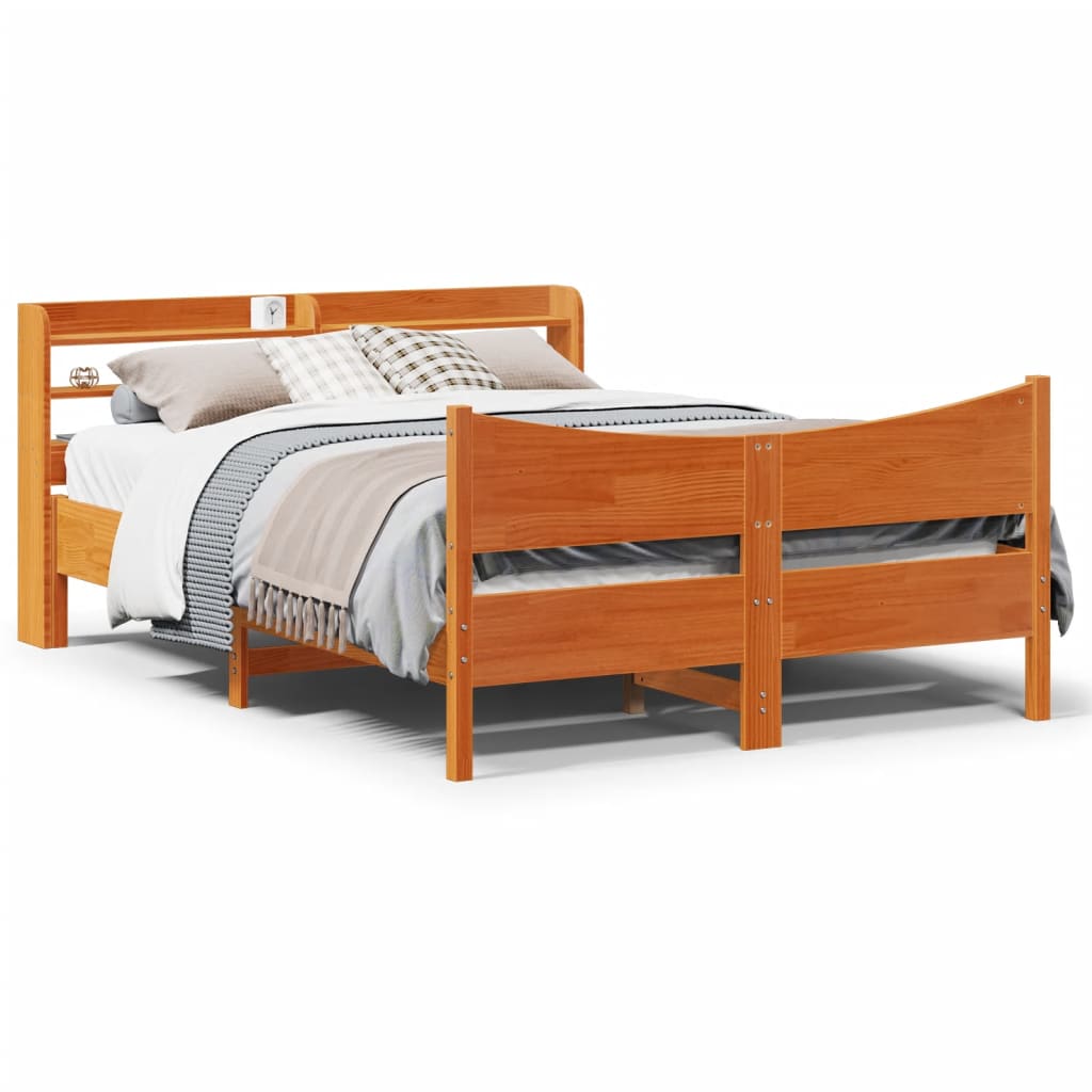 Cadre de lit avec tête de lit cire marron 140x190cm bois de pin - XIOS
