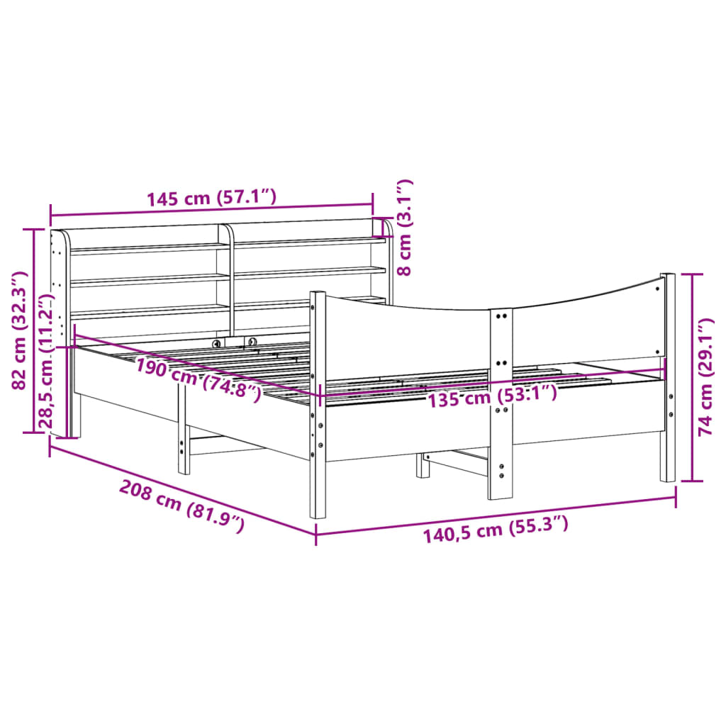 Cadre de lit avec tête de lit 135x190 cm bois de pin massif - XIOS