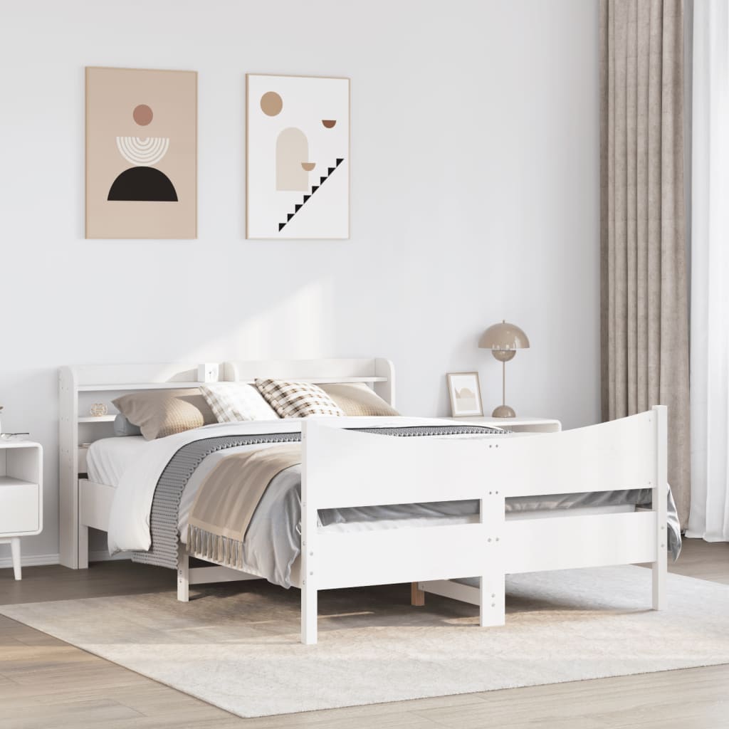 Cadre de lit avec tête de lit blanc 135x190 cm bois pin massif - XIOS