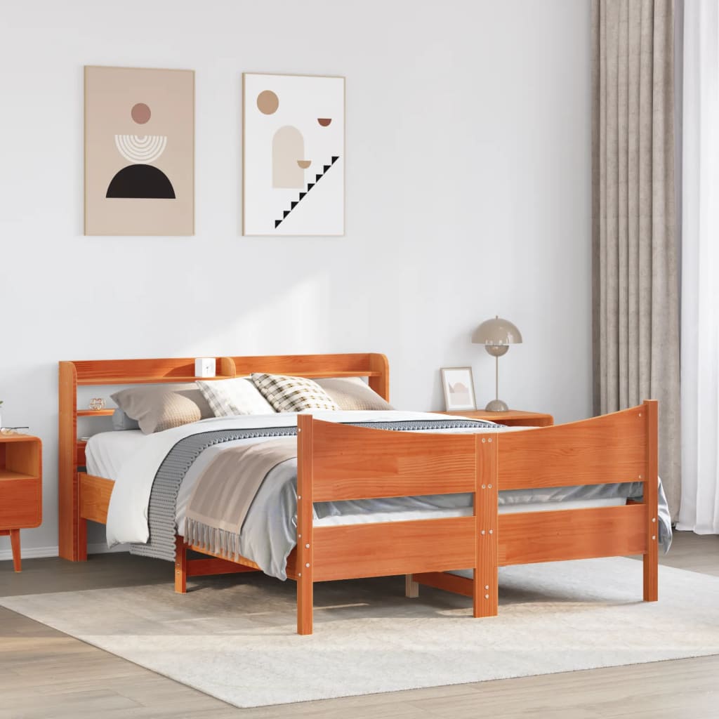 Cadre de lit et tête de lit cire marron 135x190 cm bois de pin - XIOS