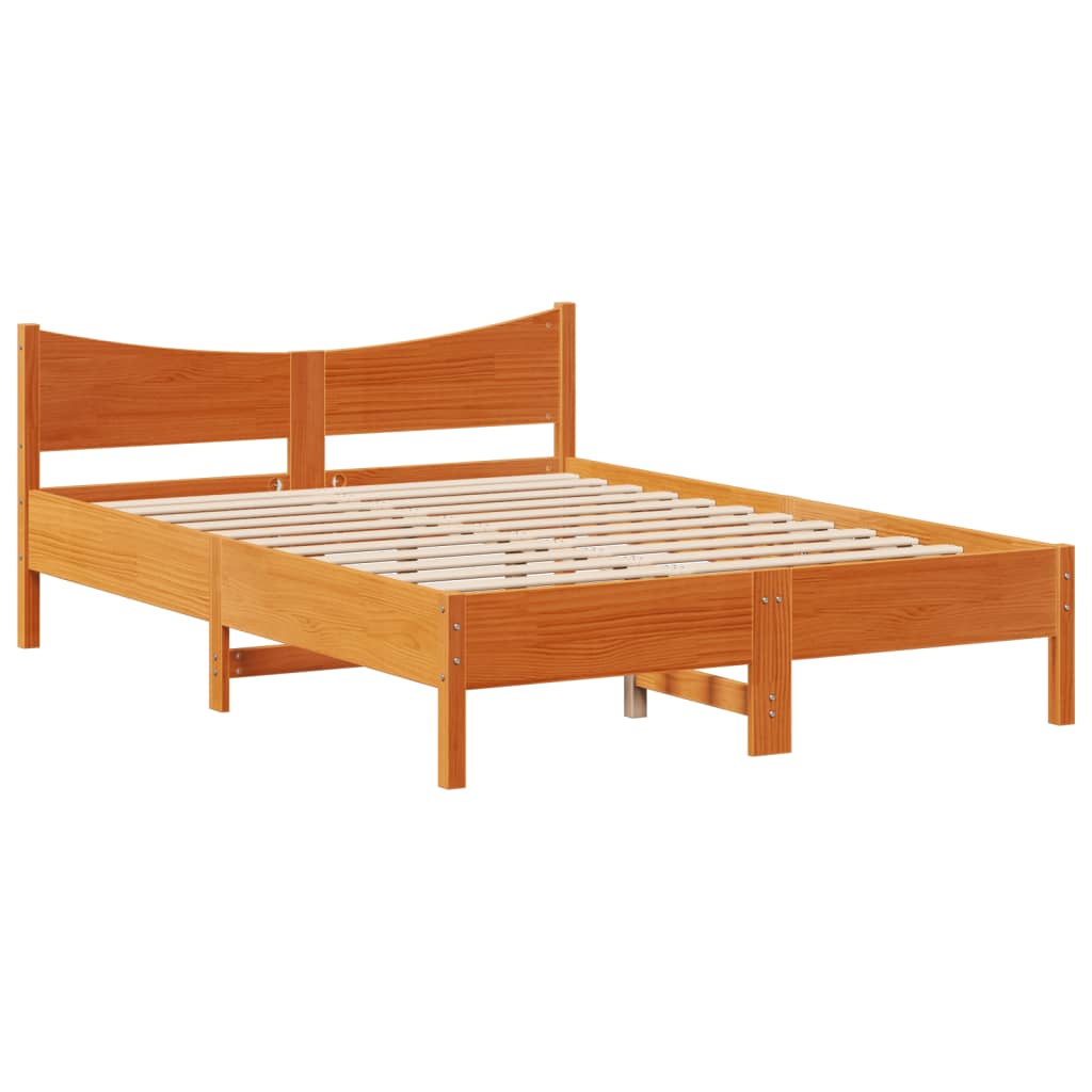 Cadre de lit et tête de lit cire marron 135x190 cm bois de pin - XIOS