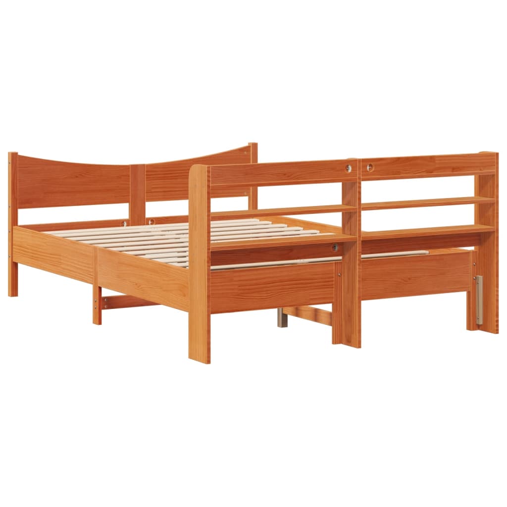 Cadre de lit et tête de lit cire marron 135x190 cm bois de pin - XIOS