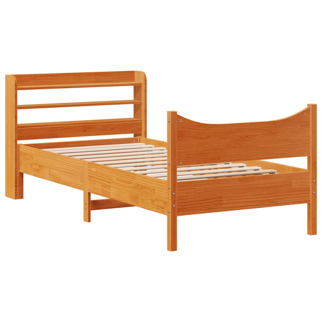 Cadre de lit avec tête de lit cire marron 75x190 cm bois de pin - XIOS