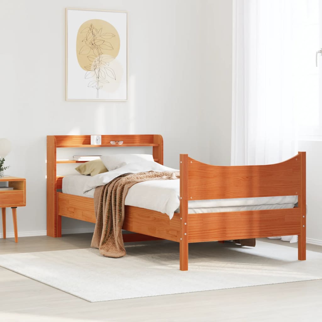 Cadre de lit avec tête de lit cire marron 75x190 cm bois de pin - XIOS
