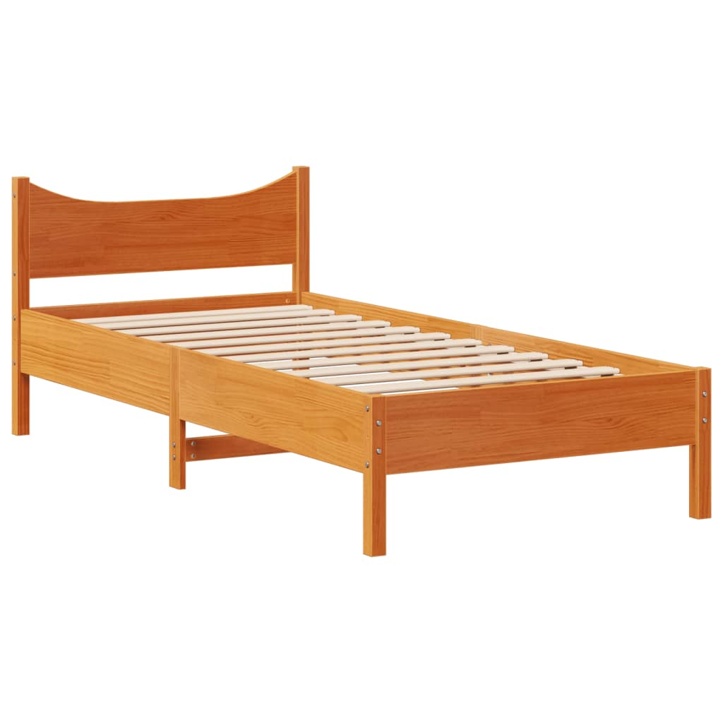 Cadre de lit avec tête de lit cire marron 75x190 cm bois de pin - XIOS