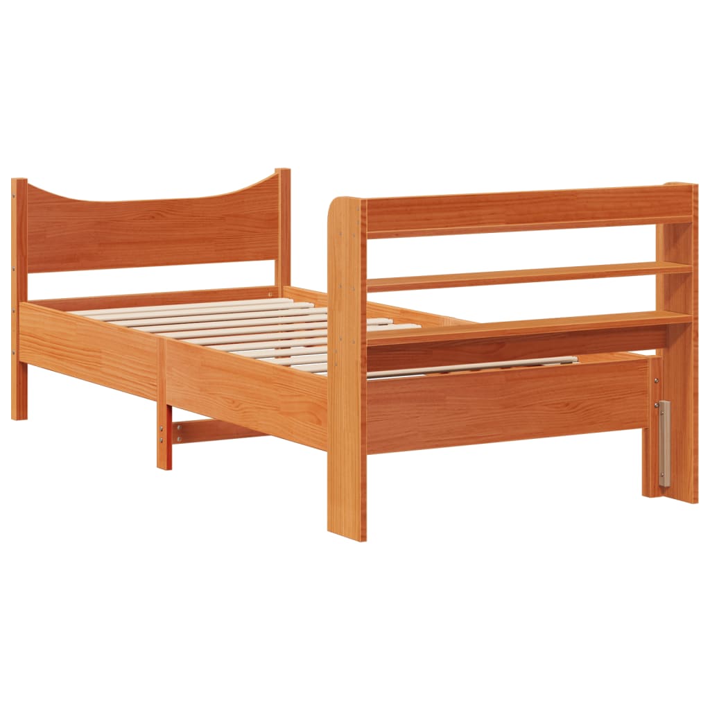 Cadre de lit avec tête de lit cire marron 75x190 cm bois de pin - XIOS
