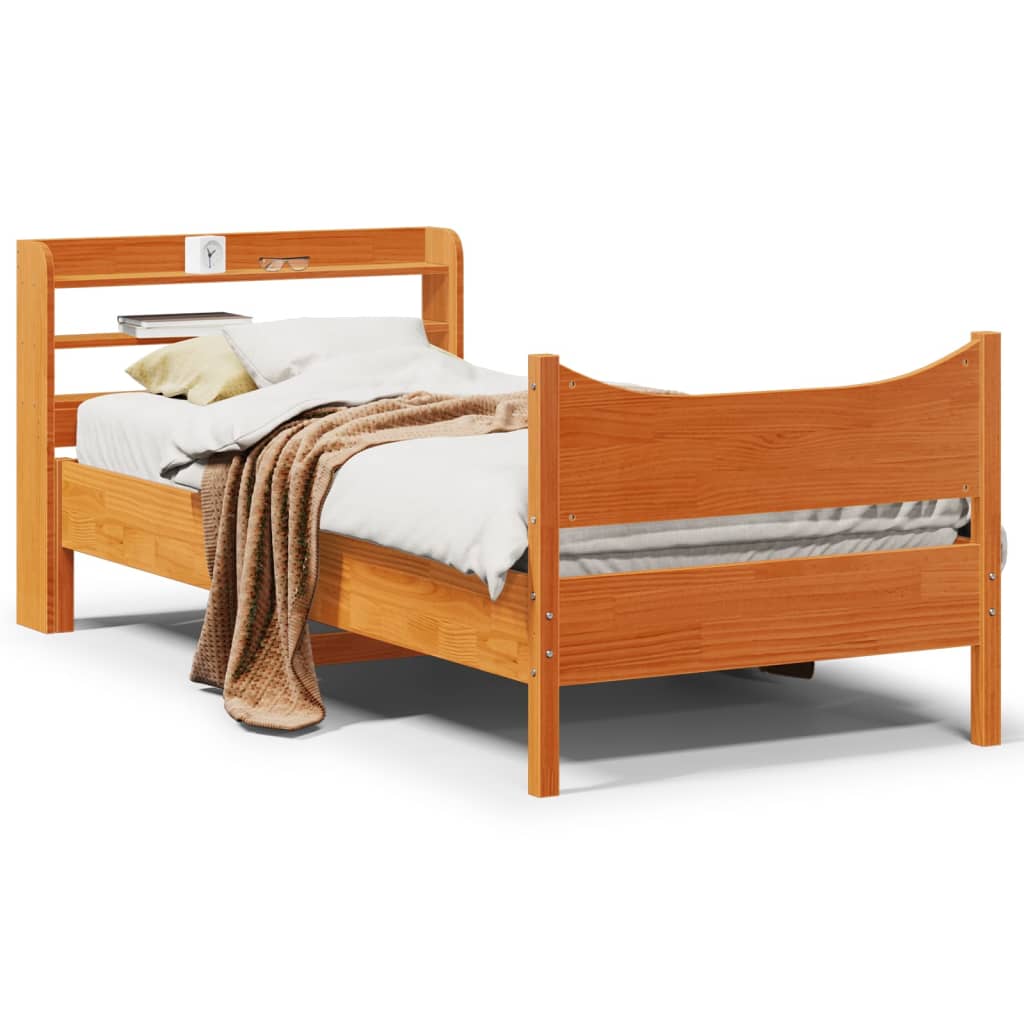 Cadre de lit avec tête de lit cire marron 75x190 cm bois de pin - XIOS