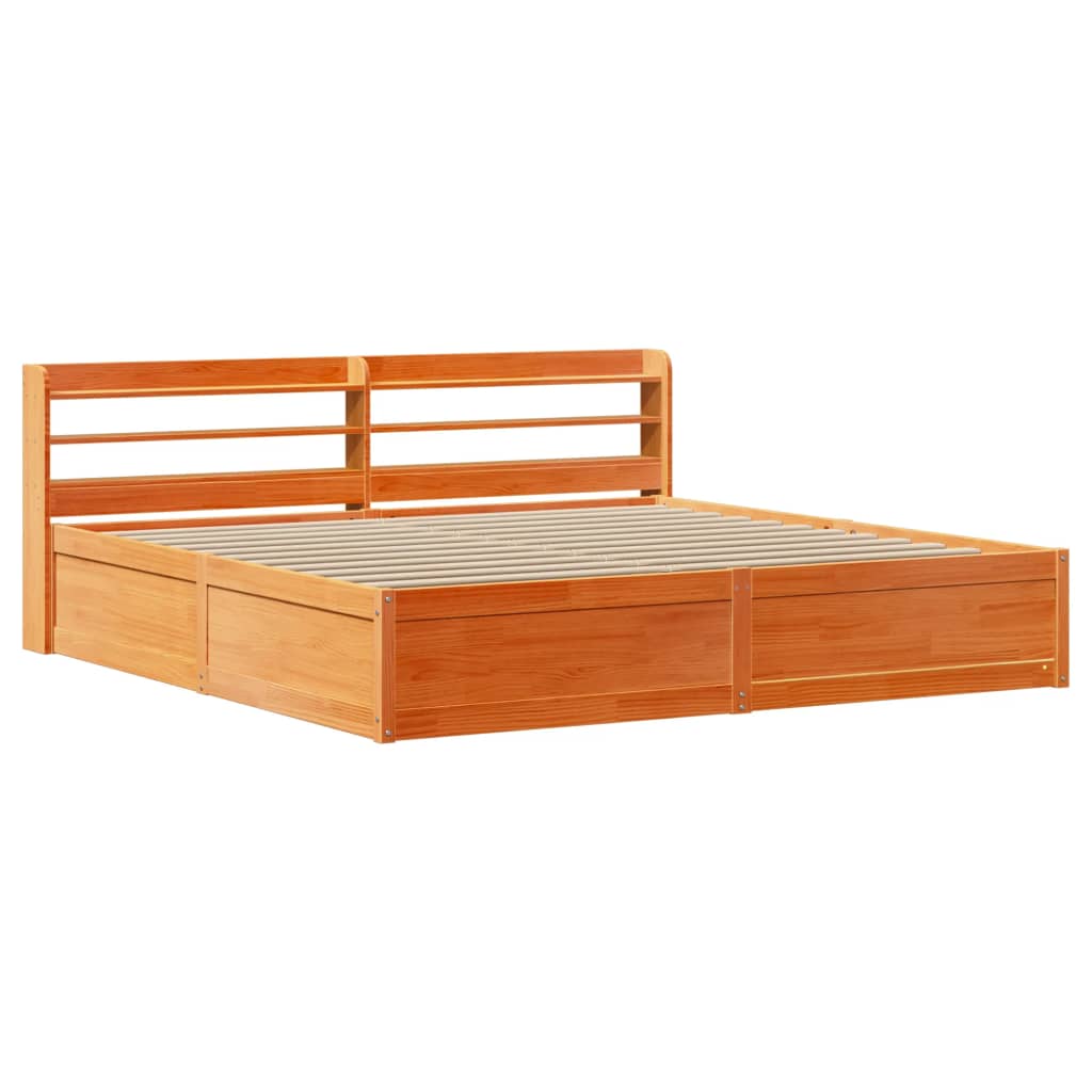 Cadre de lit et tête de lit cire marron 200x200 cm bois de pin - XIOS
