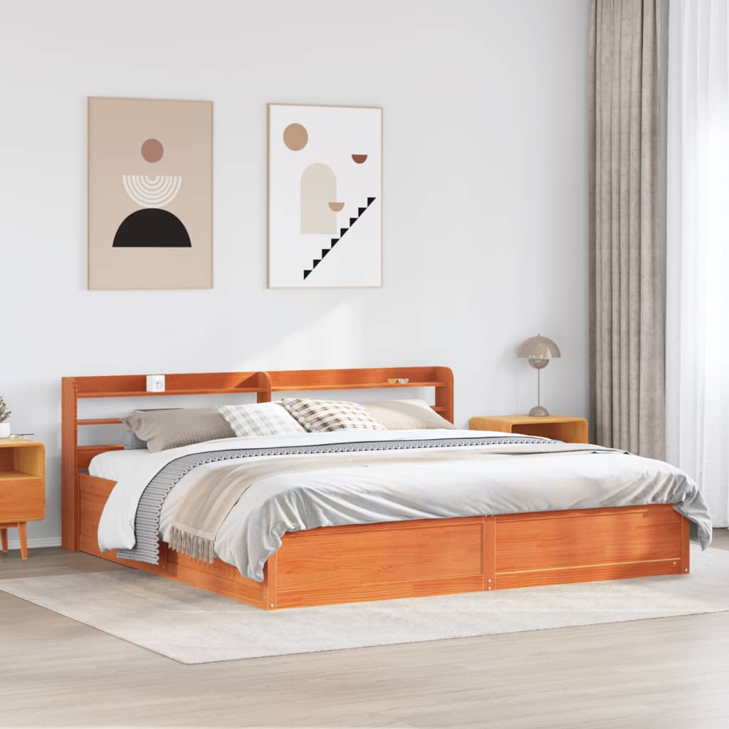 Cadre de lit et tête de lit cire marron 200x200 cm bois de pin - XIOS