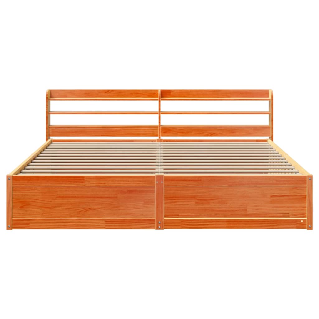 Cadre de lit et tête de lit cire marron 200x200 cm bois de pin - XIOS