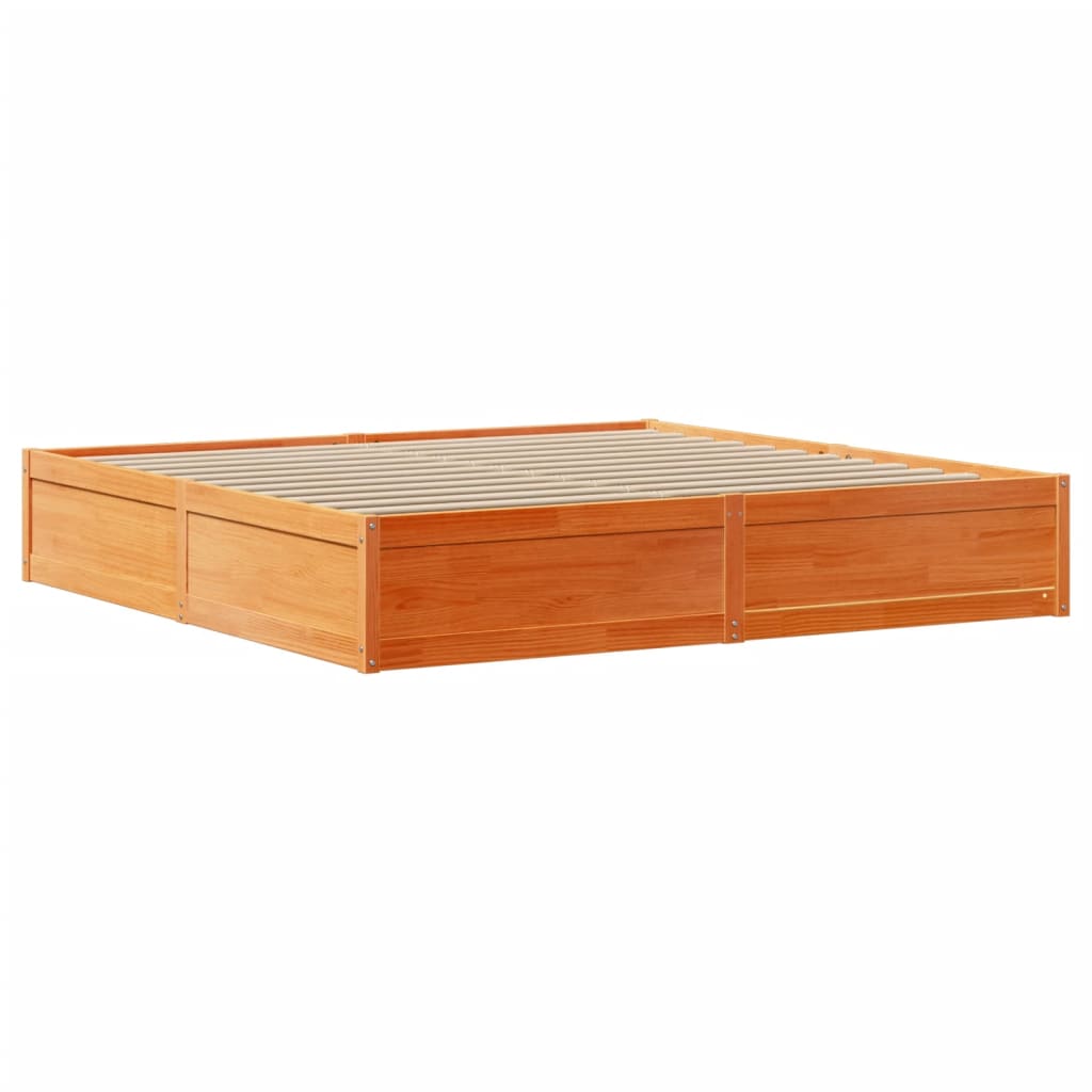 Cadre de lit et tête de lit cire marron 200x200 cm bois de pin - XIOS