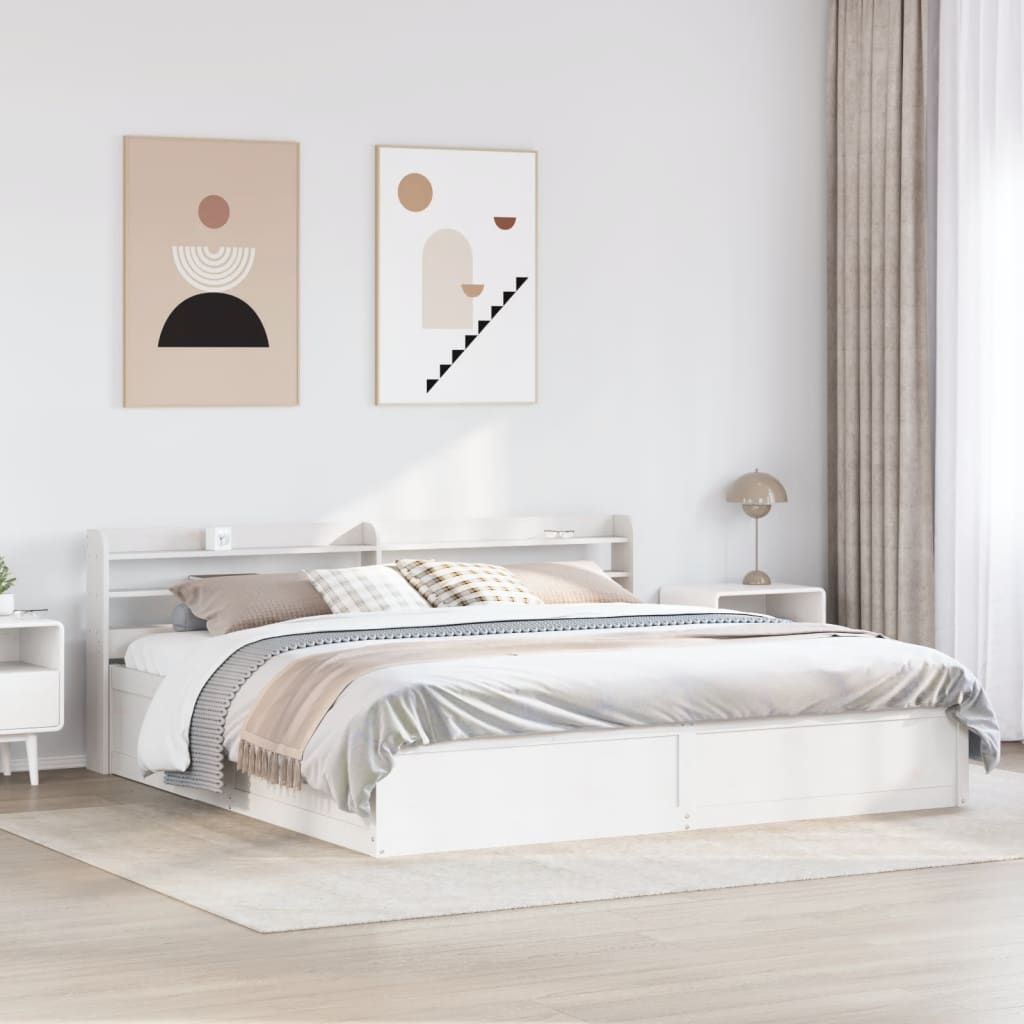 Cadre de lit et tête de lit blanc 180x200 cm bois de pin massif - XIOS