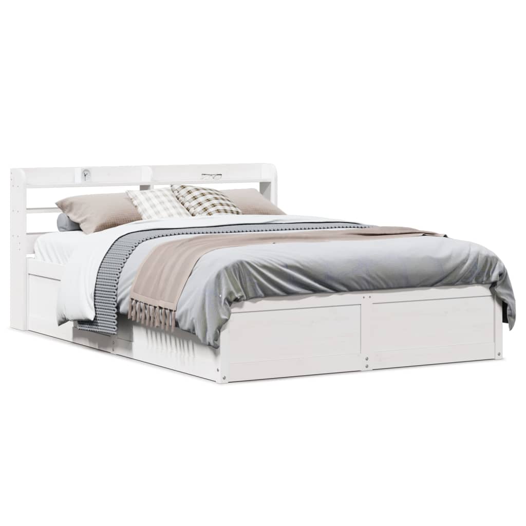 Cadre de lit avec tête de lit blanc 160x200 cm bois pin massif - XIOS