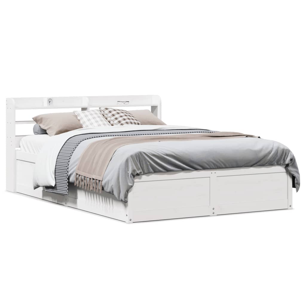 Cadre de lit avec tête de lit blanc 140x200 cm bois pin massif - XIOS