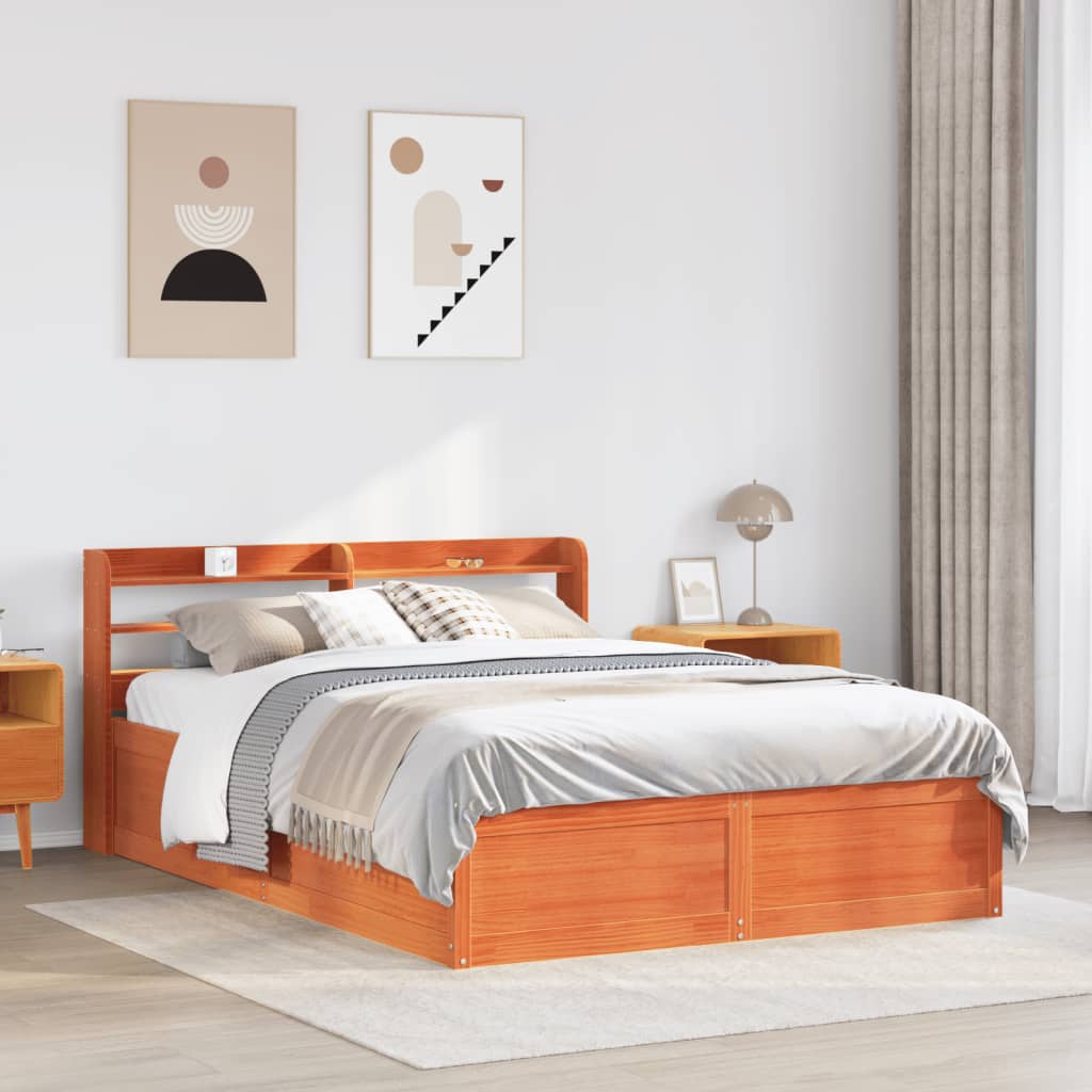Cadre de lit et tête de lit cire marron 120x200 cm bois de pin - XIOS
