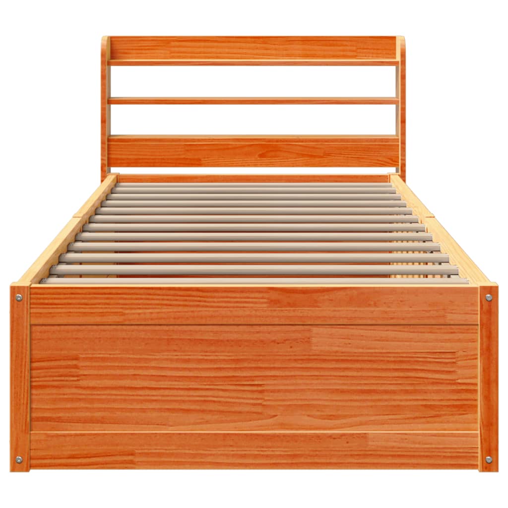 Cadre de lit et tête de lit cire marron 100x200 cm bois de pin - XIOS