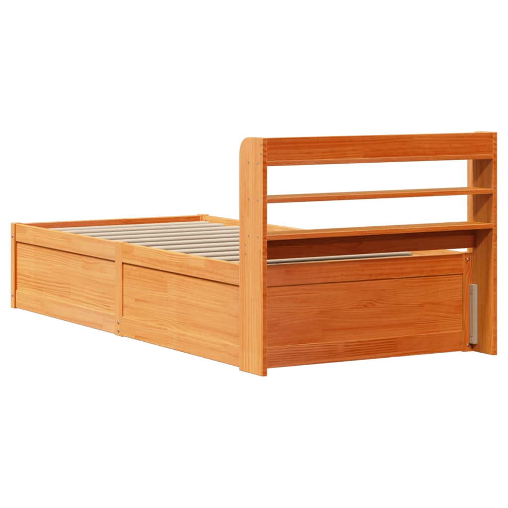 Cadre de lit et tête de lit cire marron 100x200 cm bois de pin - XIOS