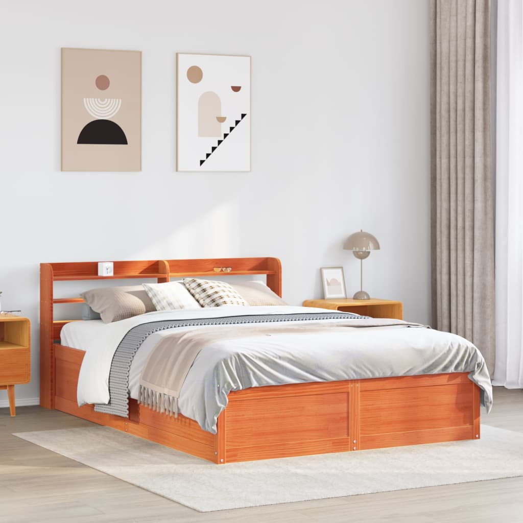 Cadre de lit avec tête de lit cire marron 140x190cm bois de pin - XIOS