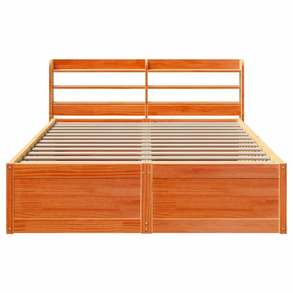 Cadre de lit avec tête de lit cire marron 140x190cm bois de pin - XIOS