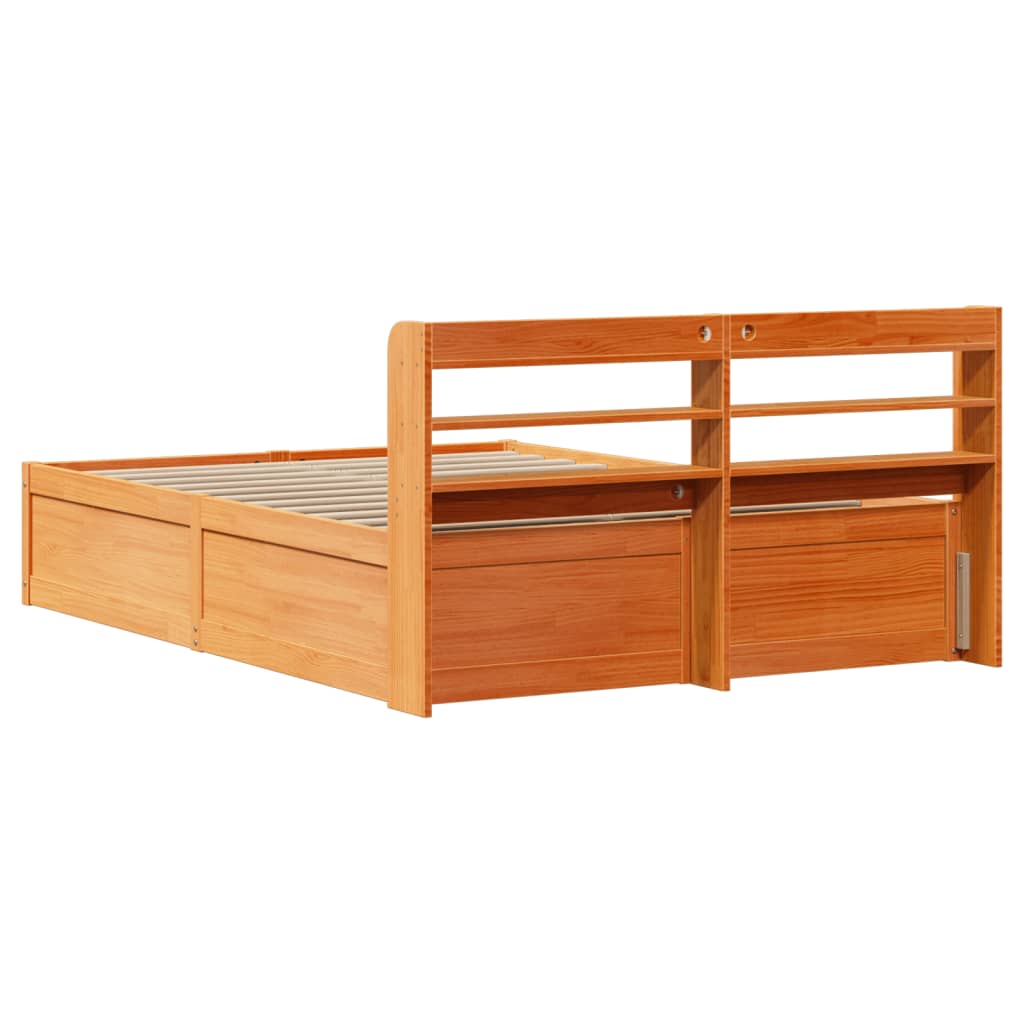 Cadre de lit avec tête de lit cire marron 140x190cm bois de pin - XIOS