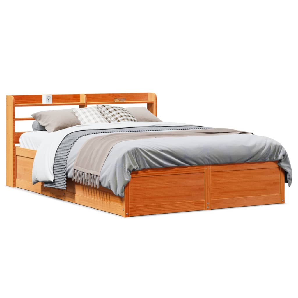 Cadre de lit avec tête de lit cire marron 140x190cm bois de pin - XIOS