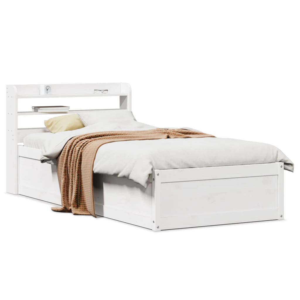 Cadre de lit avec tête de lit blanc 75x190cm bois de pin massif - XIOS