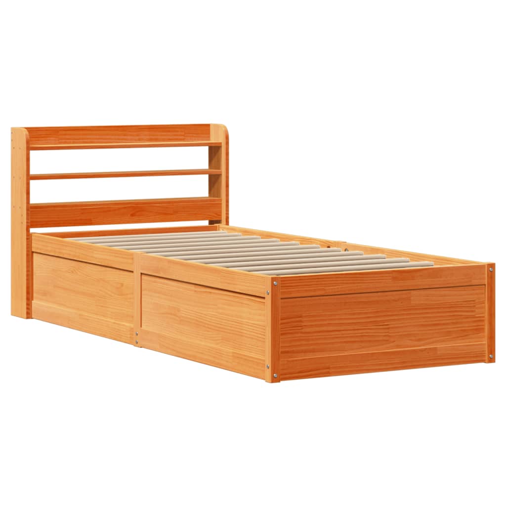 Cadre de lit avec tête de lit cire marron 75x190 cm bois de pin - XIOS