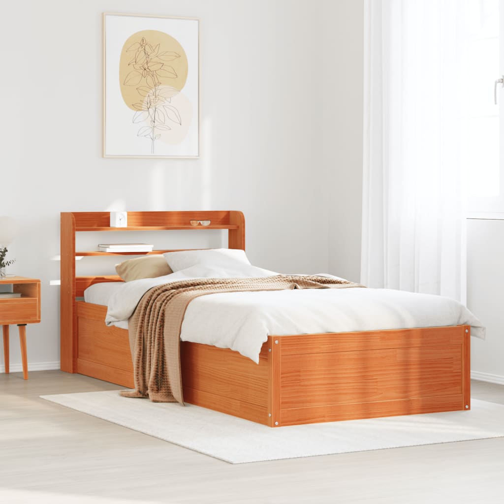 Cadre de lit avec tête de lit cire marron 75x190 cm bois de pin - XIOS