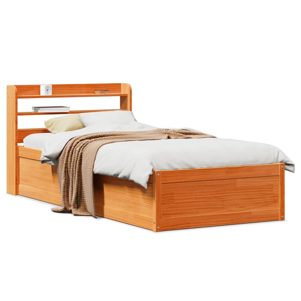 Cadre de lit avec tête de lit cire marron 75x190 cm bois de pin - XIOS