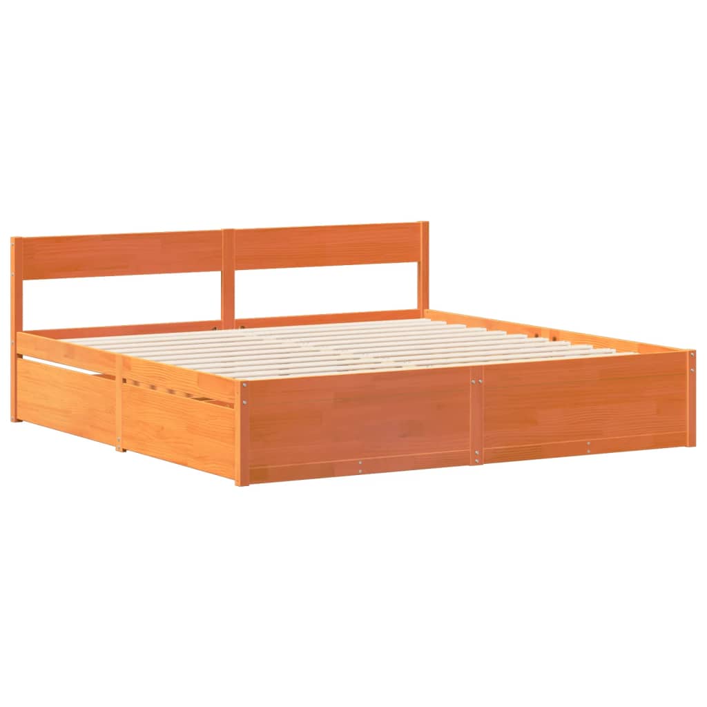 Cadre de lit sans matelas cire marron 200x200cm bois pin massif - XIOS