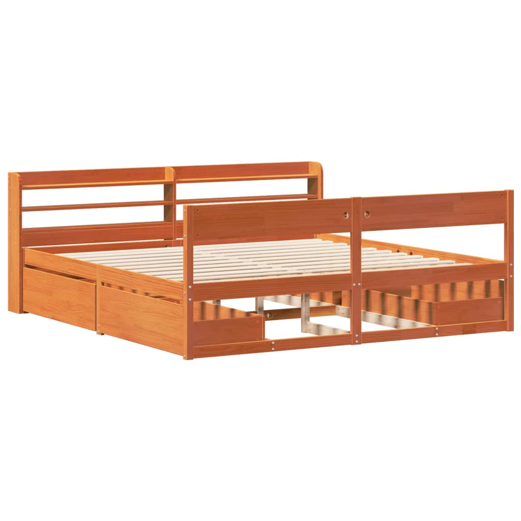 Cadre de lit sans matelas cire marron 180x200cm bois pin massif - XIOS