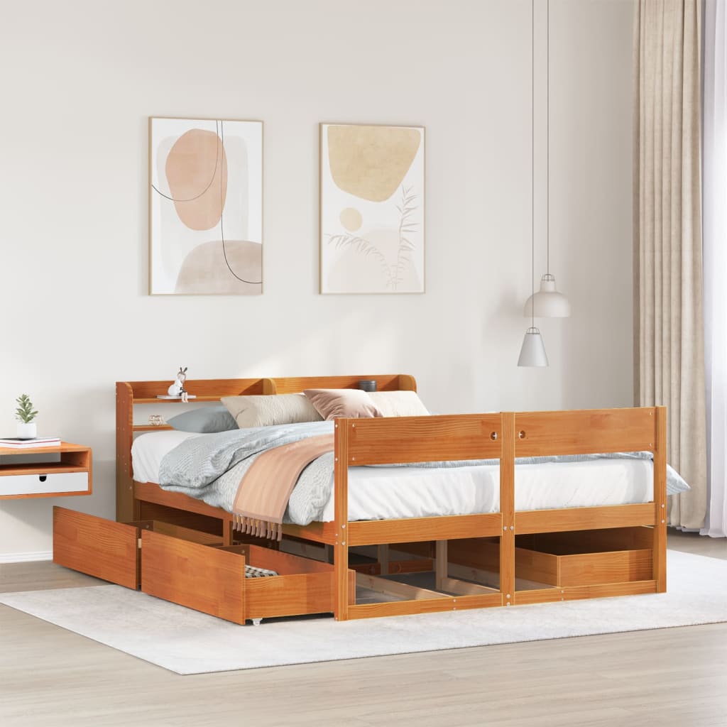 Cadre de lit sans matelas cire marron 160x200cm bois pin massif - XIOS