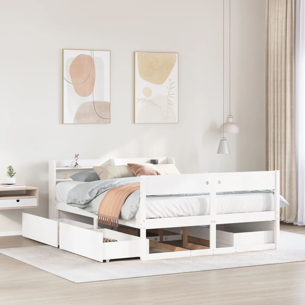 Cadre de lit sans matelas blanc 150x200 cm bois de pin massif - XIOS
