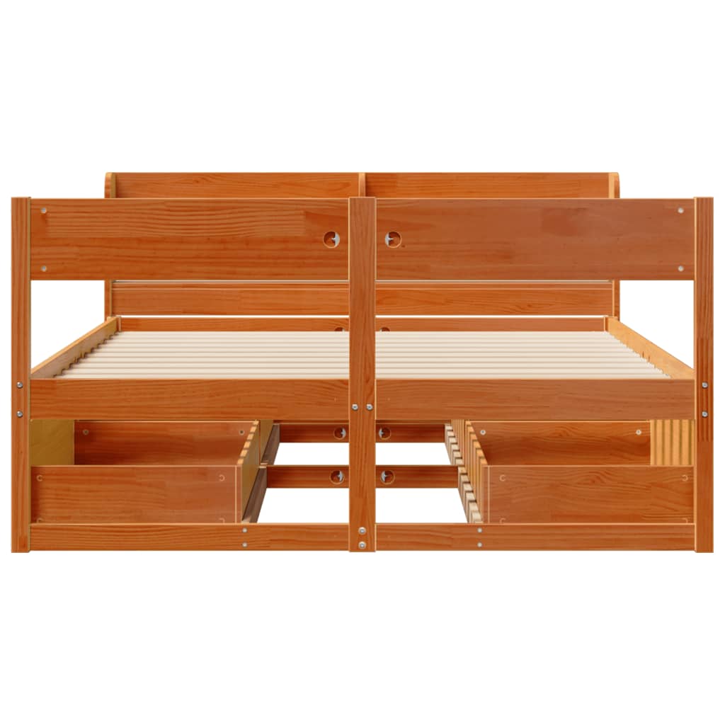 Cadre de lit sans matelas cire marron 150x200cm bois pin massif - XIOS